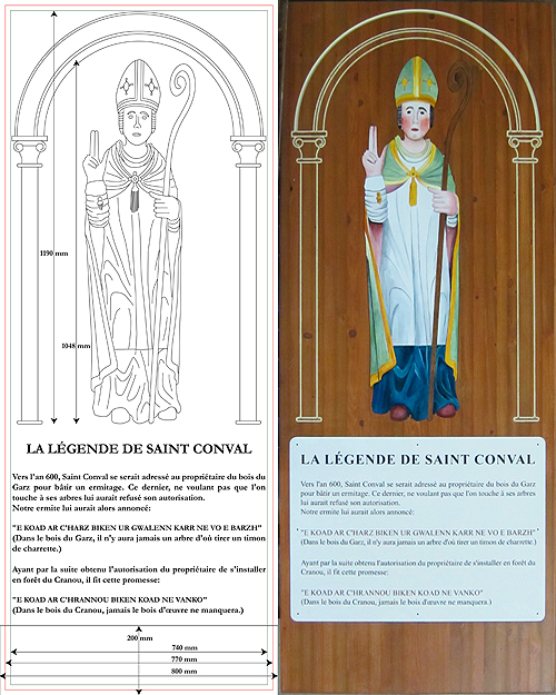 Dessin vectoriel de Saint Conval pour un panneau informatif en bois.